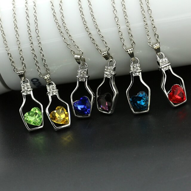  Women's Sapphire Crystal Citrine Pendant Necklace Solitaire faceter Heart Love Ladies Fashion Crystal Alloy Purple Yellow Red Pink Green Necklace Jewelry For Wedding Party Daily Casual