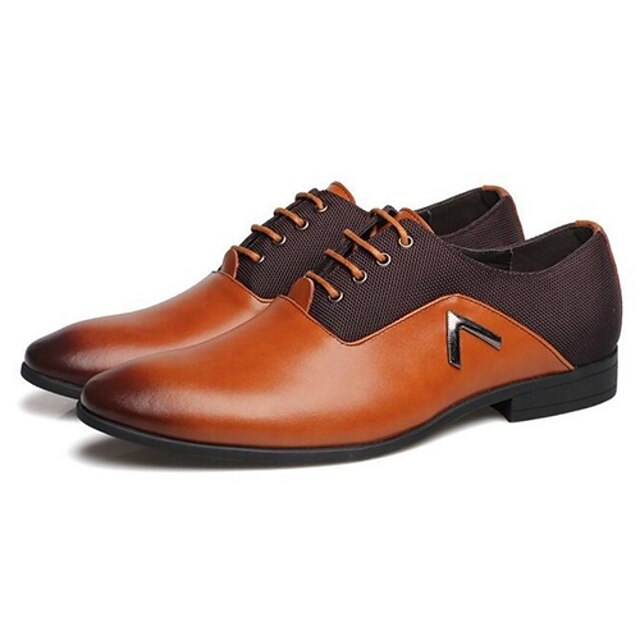  Men's Low Heel Comfort Casual Office & Career Lace-up Leather Fall Winter Black / Orange / Brown