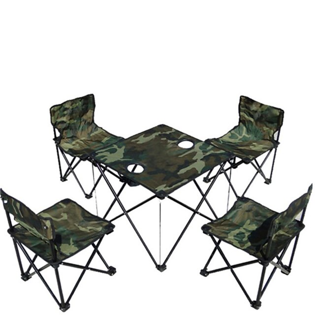  AOTU Camping Fällbara Bord med Stolar Utomhus Ihopfällbar 4 stolar, 1 tabell för Fiske Camping Utomhus Kamouflage - Kamoflage