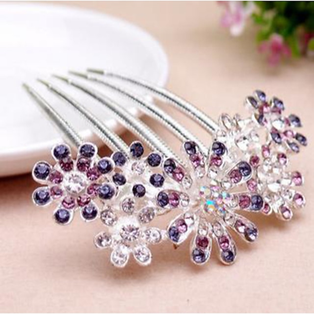  Women's Hair Combs For Party Wedding Daily Floral Theme Flower Rhinestone Alloy Purple Blue Pink