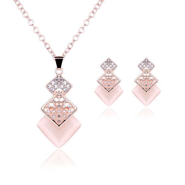  Women's Crystal Jewelry Set Stud Earrings Pendant Necklace Ladies Party Simple Style Elegant Bridal Cubic Zirconia Rhinestone Rose Gold Plated Earrings Jewelry Gold For Party Anniversary Birthday