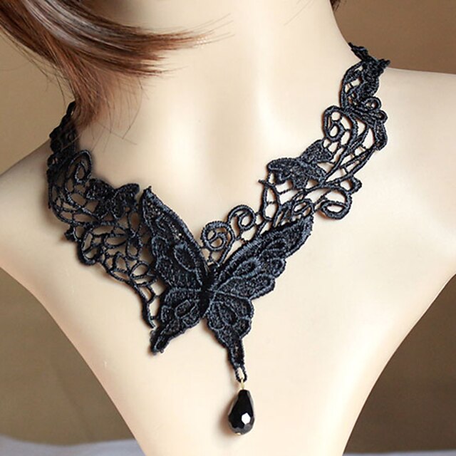  Women's Choker Necklace Gothic Jewelry Butterfly Animal Ladies Tattoo Style Gothic Fashion Lace White Black Necklace Jewelry For Wedding Party Daily Casual / Tattoo Choker Necklace