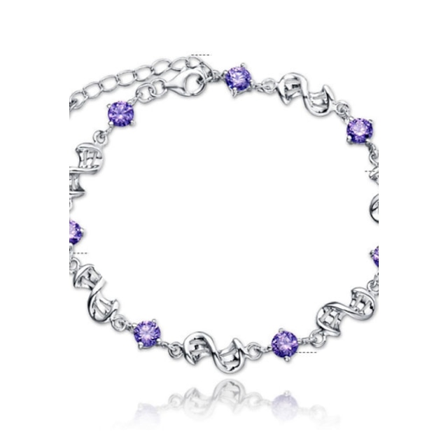  Mulheres Cristal Ametista Pulseiras em Correntes e Ligações Pulseiras com Pendentes senhoras Estilo simples Fashion Casamento Prata de Lei Pulseira de jóias Branco / Roxo Para Casamento Festa Diário