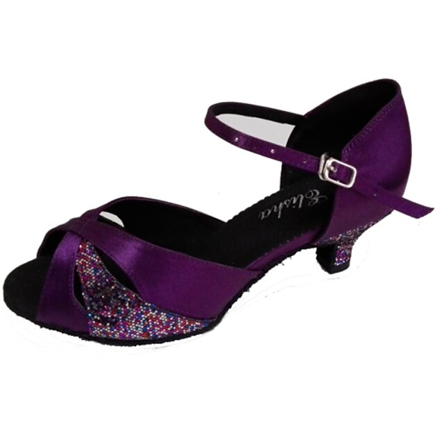  Damen Tanzschuhe Schuhe für den lateinamerikanischen Tanz Absätze Maßgefertigter Absatz Maßfertigung Lila / Satin