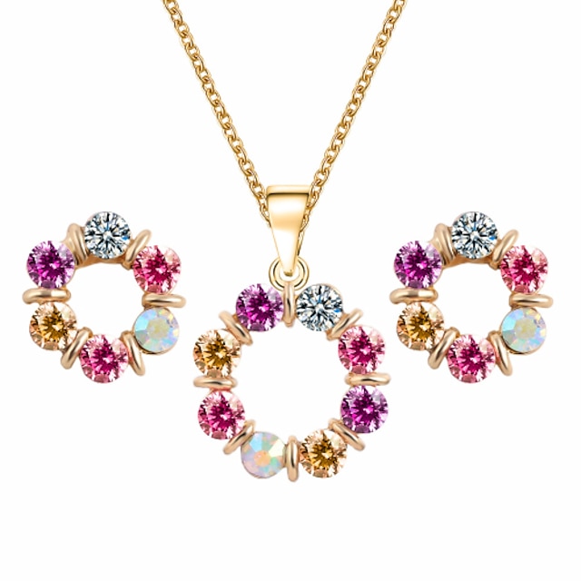  Multi-Colored Round Circle Shape Design Fine Jewelry Pendant Necklace Earrings Jewelry Set