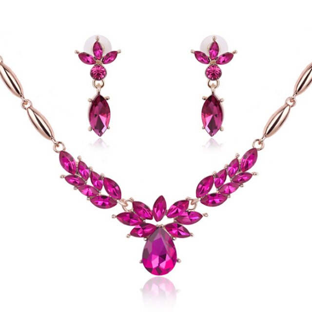  Crystal Amethyst Jewelry Set Statement Ladies Party Elegant Fashion Cute Rose Gold Plated Earrings Jewelry Fuchsia For Wedding Party Special Occasion Anniversary Birthday Gift / Necklace