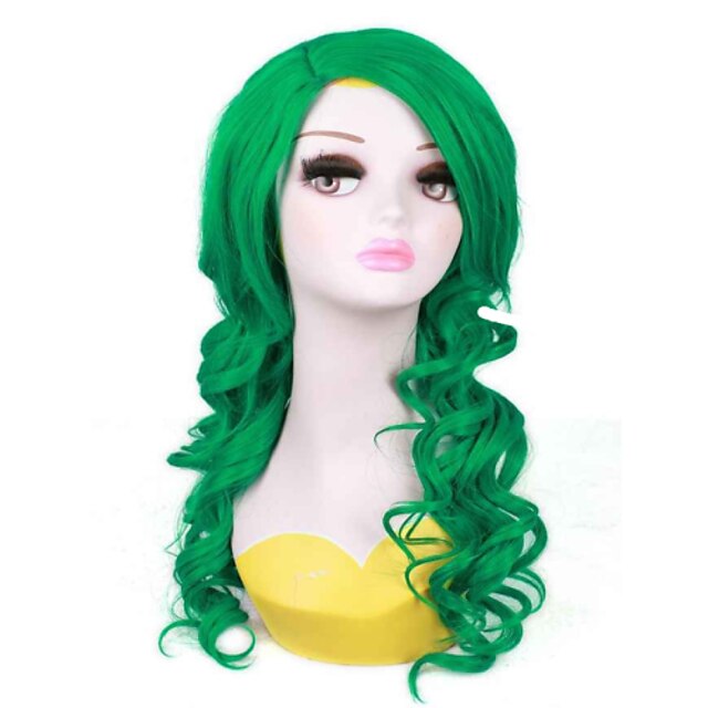  Synthetische Perücken Wellen Wellen Perücke Mittlerer Länge Grün Synthetische Haare Damen Grün