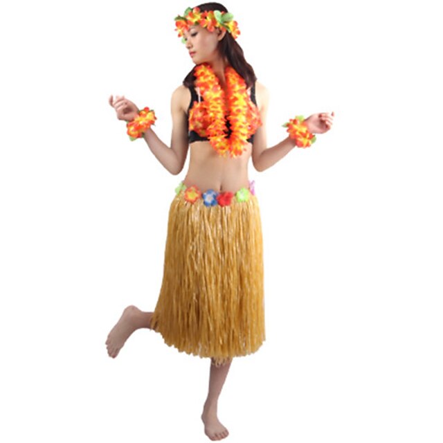  Hawaiano Hombre Mujer Disfrace de Cosplay Ropa de Fiesta Para CLORURO DE POLIVINILO Un Color Halloween Carnaval Vestido Tocados Sujetadores / Pulsera / Collare / Pulsera / Collare