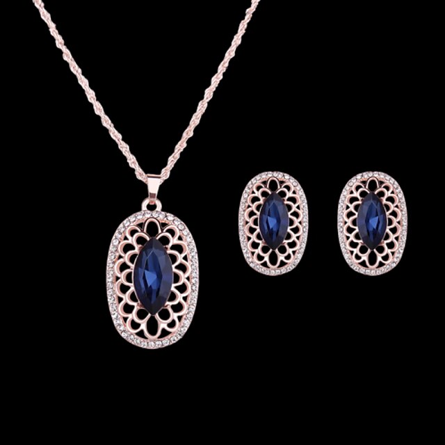  Sapphire Crystal Jewelry Set Pendant Necklace Ladies Party Cubic Zirconia Rose Gold Plated Earrings Jewelry Blue For
