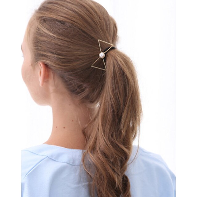  Women Fashion Simple Sweet Pearl Golden Alloy Bow Hair Ties Hair Accessories 1pc