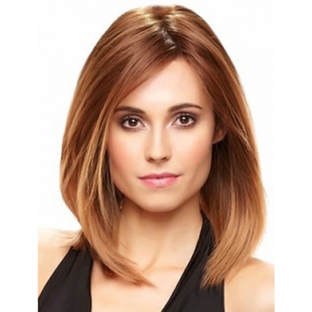  Synthetic Wig Straight Straight Wig Medium Length Brown Synthetic Hair Women's Brown