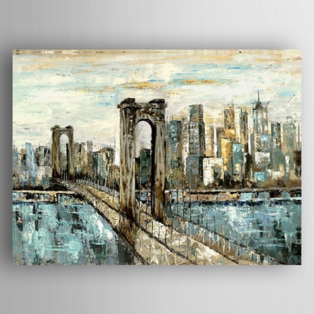  Oil Painting Abstract Bridge Landscape Hand Painted Canvas with Stretched Framed Ready to Hang