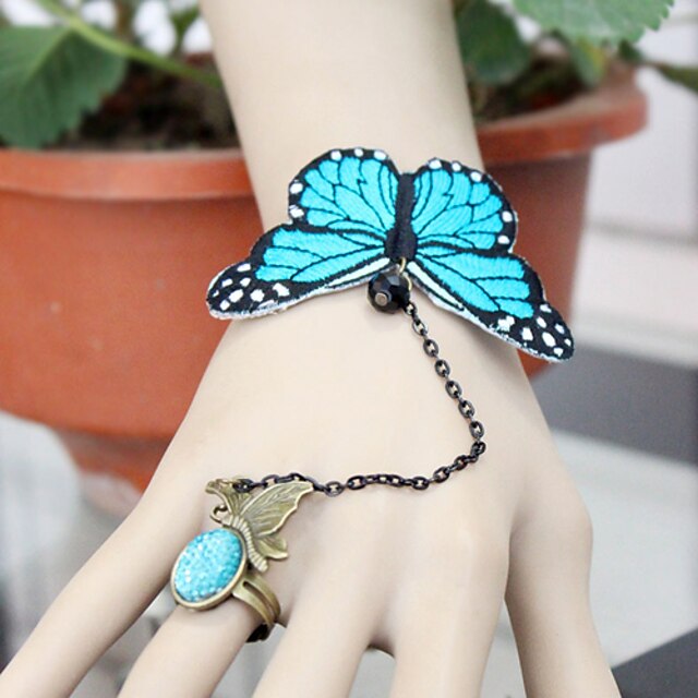  Vintage Gothic Style Lace Butterfly Adjustable Ring Bracelet for Wedding Party Decoration