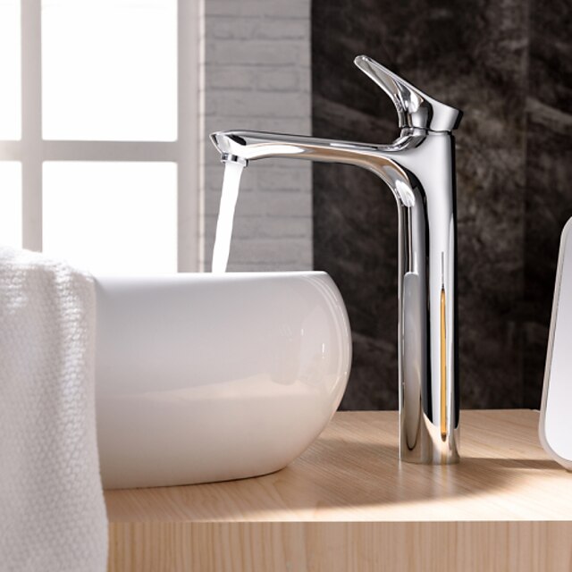  Bathroom Sink Faucet - Waterfall Chrome Deck Mounted Single Handle One HoleBath Taps / Brass