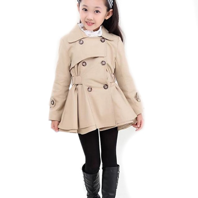 Baby & Kids Girls Clothing | Kids Girls Trench Coat Long Sleeve Pink Khaki Solid Colored Fall Spring Streetwear School - EF21923