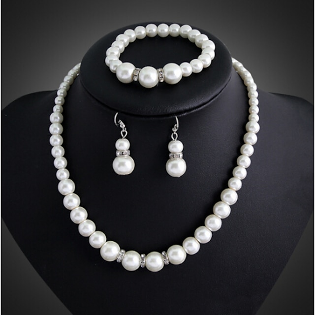  Women's Pearl Jewelry Set Drop Earrings Chains Ladies Party Elegant Link / Chain Bridal Pearl Silver Plated Earrings Jewelry White For Wedding Party Special Occasion Anniversary Birthday Gift