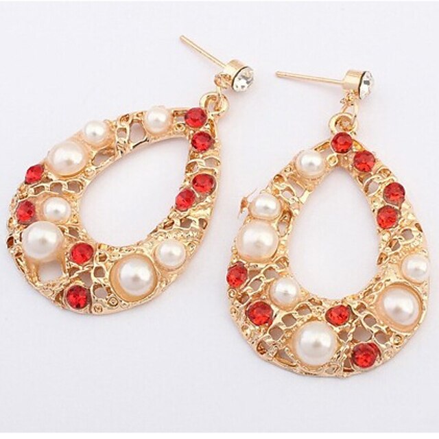 Women's Drop Pearl Imitation Pearl Cubic Zirconia Drop Earrings - Black Red Earrings For