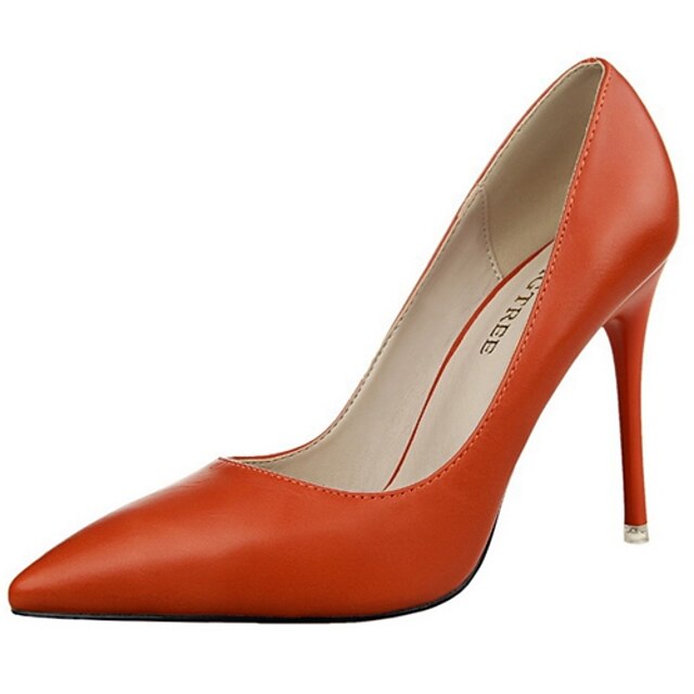  Women's Shoes Leatherette Stiletto Heel Heels Heels Wedding / Dress Black / White / Orange / Khaki