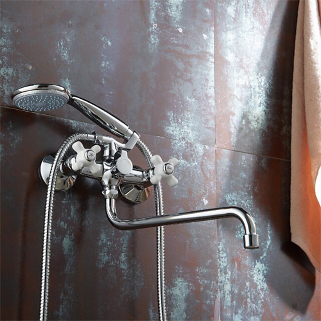  Kortárs Fali Kézi zuhanyzót tartalmaz / Forgatható with  Kerámiaszelep Két fogantyúval két lyukat for  Króm , Fürdőszoba mosogató