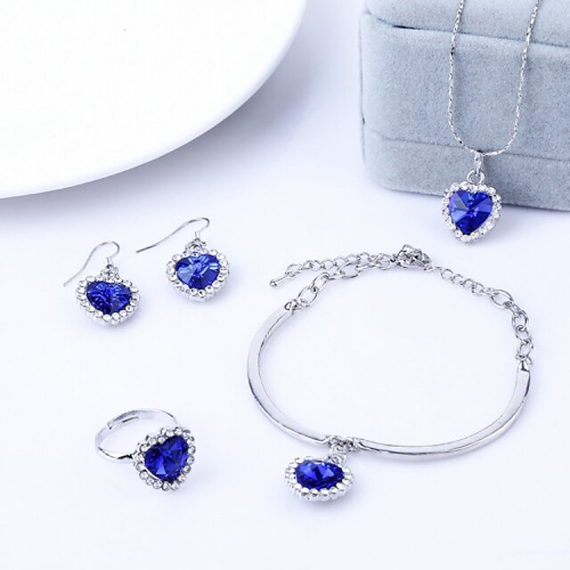  Women's Crystal Jewelry Set - Crystal Heart Include Blue / Pink / Dark Purple For Wedding / Party / Birthday / 4pcs / Rings / Earrings / Necklace / Bracelets & Bangles