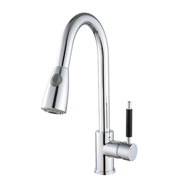  Kitchen faucet - Single Handle One Hole Chrome Pull-out / ­Pull-down / Tall / ­High Arc Deck Mounted Contemporary Kitchen Taps / Brass