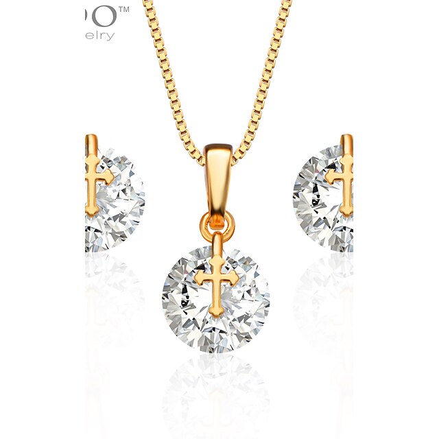  Women's Jewelry Set Wedding Party Daily Casual Sports Zircon Cubic Zirconia Gold Plated Circle Geometric Cross Earrings Necklaces
