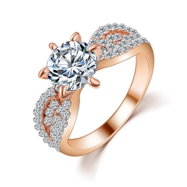  Band Ring Crystal Solitaire Golden Silver Zircon 18K Gold Filled Love Fashion Bridal / Women's
