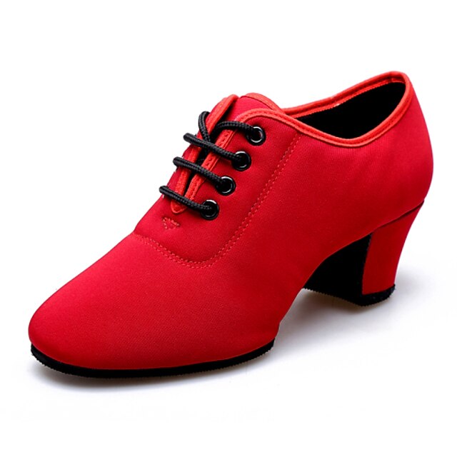  בגדי ריקוד נשים נעליים מודרניות עקבים סוליה חצויה עקב קובני קנבס שרוכים שחור / אדום / בבית