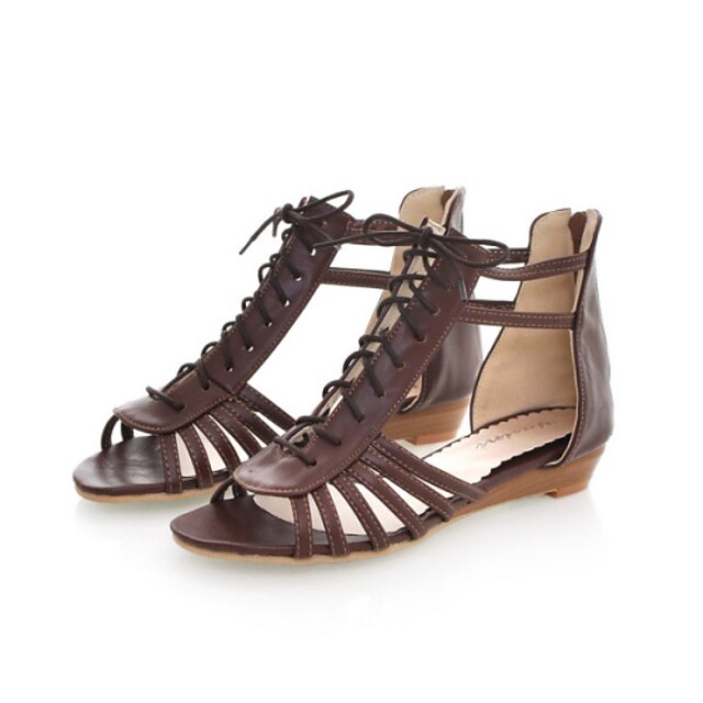  Women's Shoes Leatherette Summer Low Heel Lace-up Zipper for Casual Dress Black Beige Brown