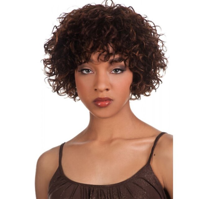 Syntetiske parykker Krøllet Krøllet Parykk Kort Brun Syntetisk hår Dame Afroamerikansk parykk Brun