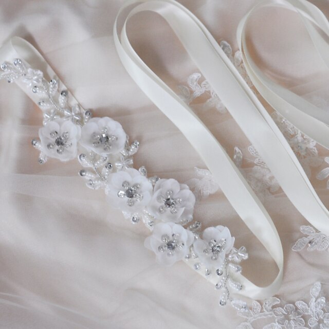  Satin Wedding Party / Evening Dailywear Sash With Beading Pearl Sequin Appliques Floral Women's Sashes