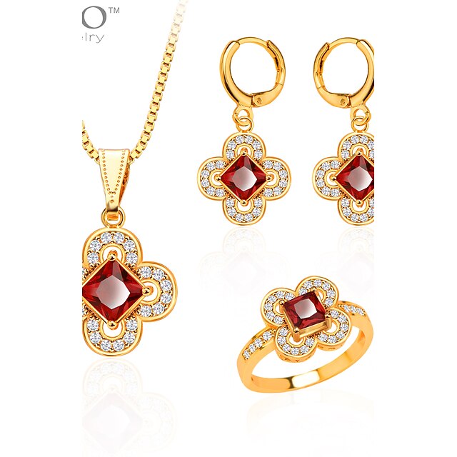  Női Ékszer készlet Szintetikus rubin Szintetikus drágakövek Arannyal bevont Hamis gyémánt Nyakláncok Naušnice Gyűrűk Kompatibilitás