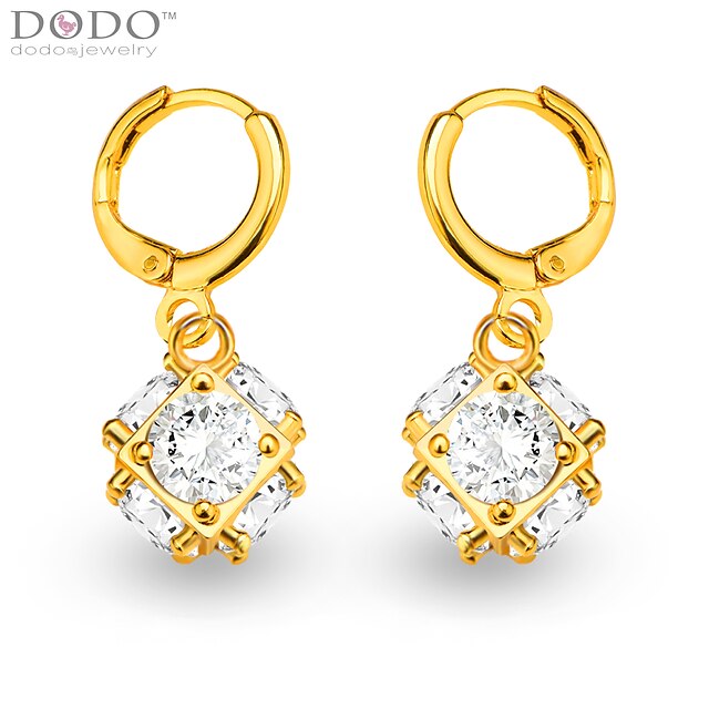  Square Ball Big Crystal Drop Earrings Jewelry 18K Gold Plated White Simulated Diamond Drop Earrings for Women E10126Imitation Diamond Birthstone