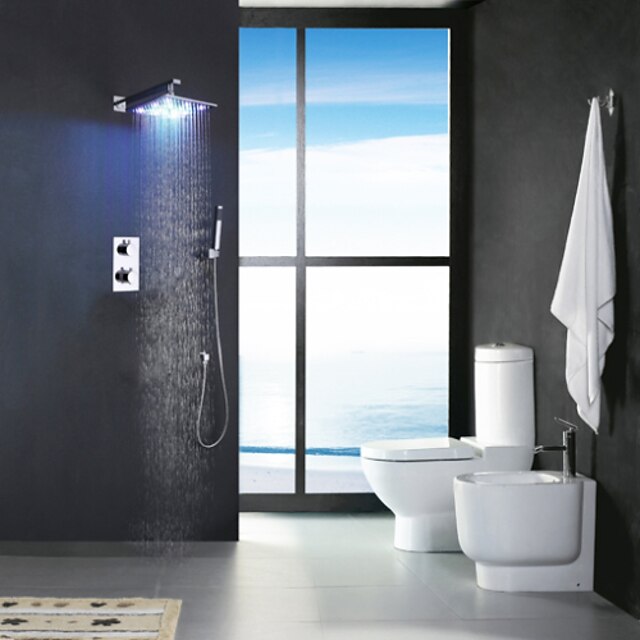  Duscharmaturen einstellen - Regenfall Moderne Chrom Wandmontage Messingventil Bath Shower Mixer Taps / Zwei Griffe Vier Löcher