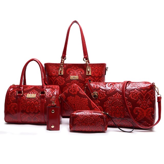  Women's Bags PU(Polyurethane) Bag Set 6 Pieces Purse Set Solid Colored Beige / Red / Blue / Bag Sets