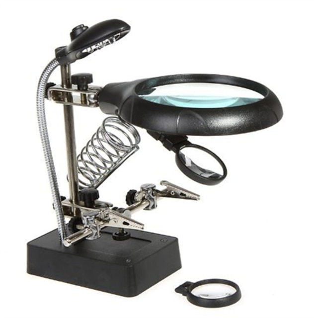  2-in-1 Soldering Adjustable Auxiliary Clip Magnifier with 4-LED Light