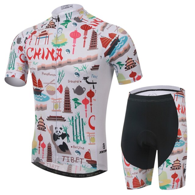  XINTOWN Short Sleeve Cycling Jersey with Shorts - Rainbow Bike Shorts Jersey Clothing Suit Breathable 3D Pad Quick Dry Ultraviolet Resistant Sweat-wicking Winter Sports Lycra Painting Road Bike