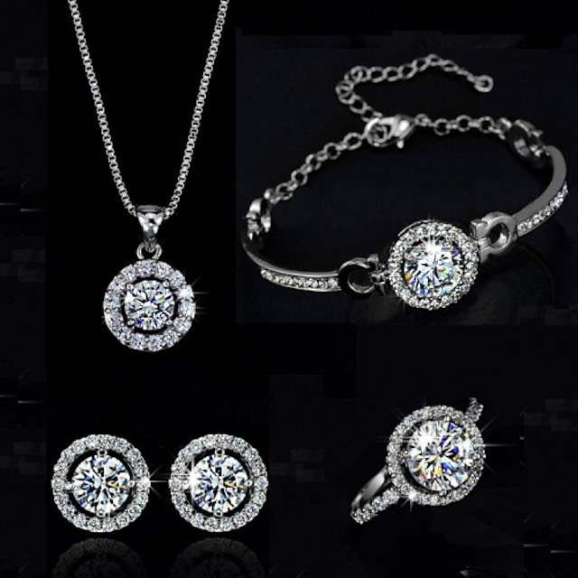  Set di gioielli Collana For Per donna Diamante sintetico Moissanite Feste Matrimonio Compleanno Cristallo Zircone cubico Solitario Rotondi HALO / Orecchino / Bracciale / Anello / Regalo / Informale