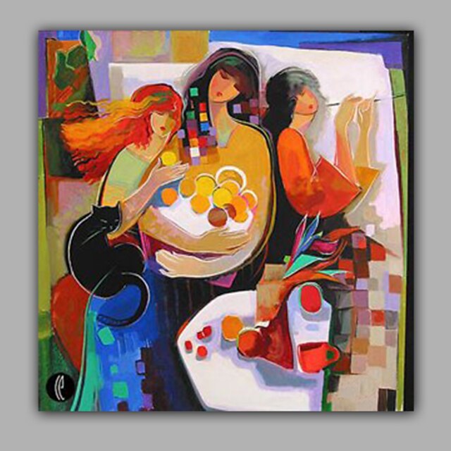  Hang festett olajfestmény Kézzel festett - Emberek Modern Vászon / Nyújtott vászon