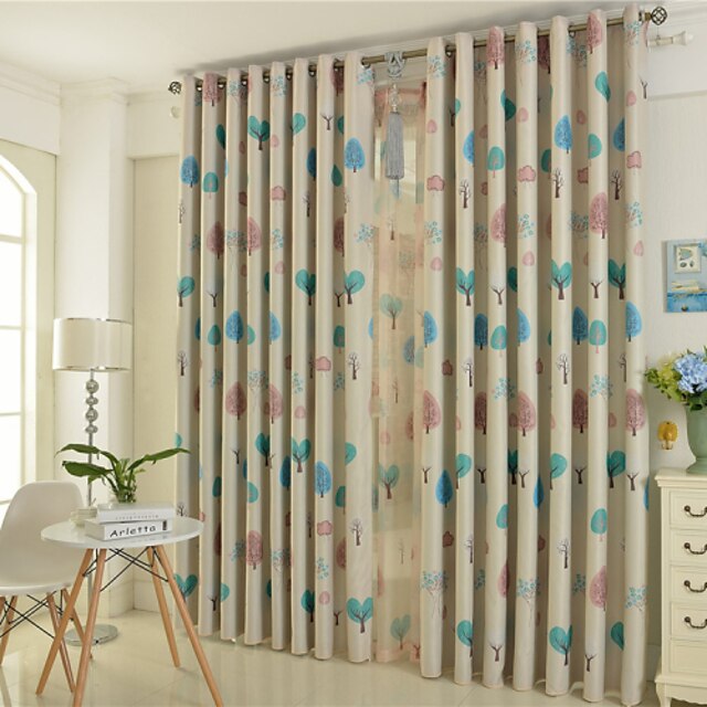  Rod Pocket Grommet Top Tab Top Double Pleat Pencil Pleat Two Panels Curtain European , Print Bedroom Polyester Material Blackout Curtains