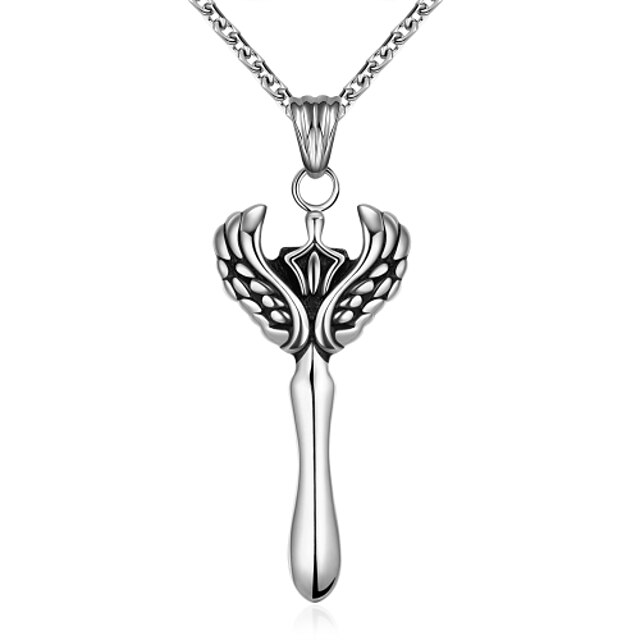  Maya Fashion Unique Delicate Angelic Wings Man Stainless Steel Pendant Necklace(Gray)(1Pcs)