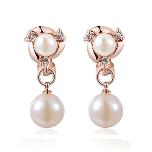  Women's Pearl Earrings Two Stone Ladies Elegant everyday 18K Gold Plated Pearl Imitation Pearl Earrings Jewelry Rose Gold / Silver For Wedding Masquerade Engagement Party Prom Promise