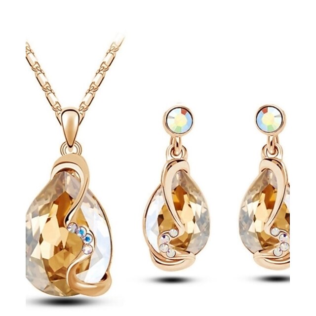  Women's Crystal Jewelry Set Pear Cut Ladies Crystal Earrings Jewelry Red / Blue / Golden For Wedding Party Birthday Engagement Gift Daily / Necklace