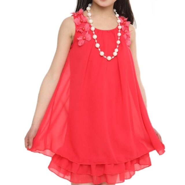  Infantil Pouco Para Meninas Vestido Sólido Melancia Rosa claro Sem Manga Floral Vestidos Verão Solto