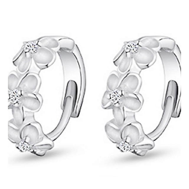  Hoop Earrings Earrings For Women's Cubic Zirconia Wedding Daily Masquerade Sterling Silver Zircon Cubic Zirconia Flower White