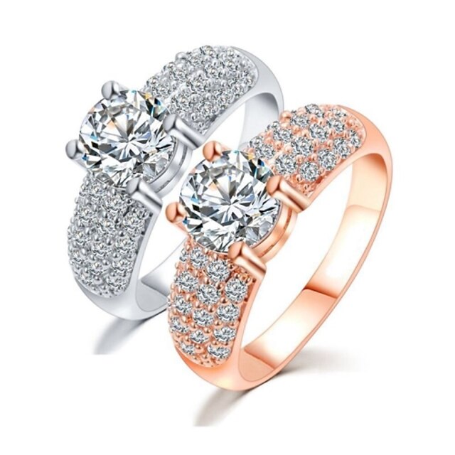  Women's Statement Ring Cubic Zirconia Golden Silver Zircon Wedding Party Jewelry