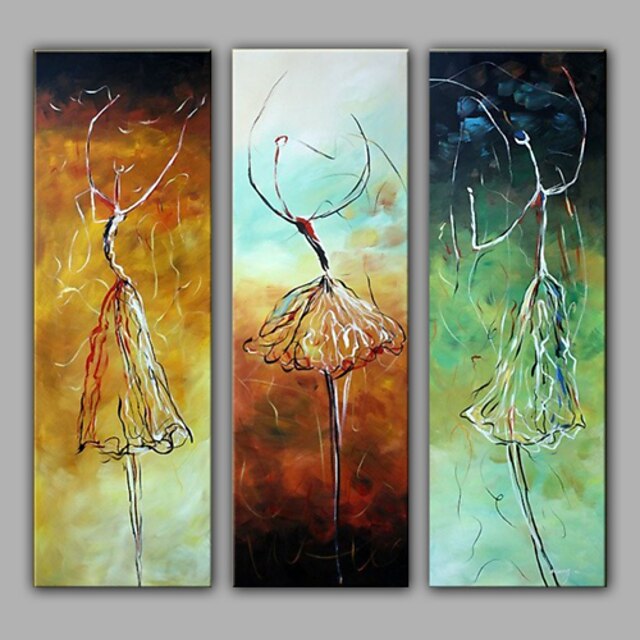  Hand-Painted People Vertical Panoramic, Modern Canvas Oil Painting Home Decoration Three Panels