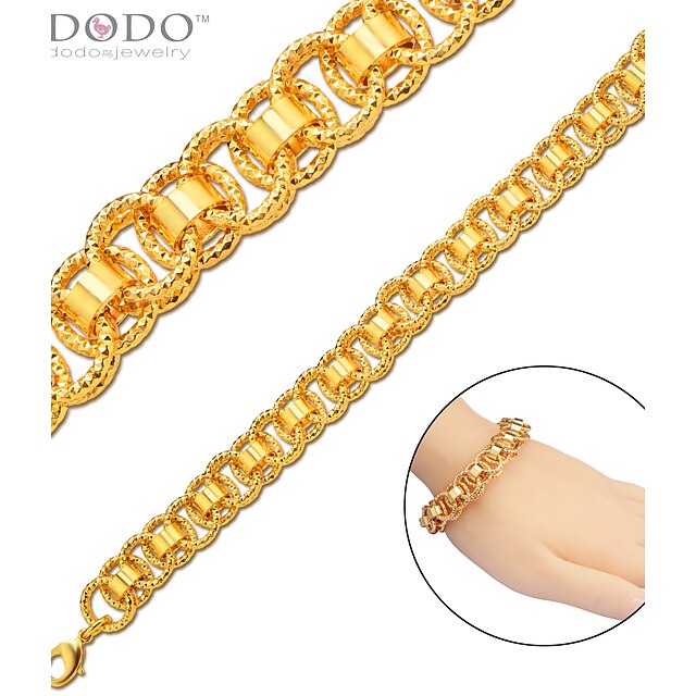  Gold Bracelet 18K Stamp Trendy Platinum/18K Gold Plated 20cm Unique Round Chain & Link Bracelets Women Jewelry B40205