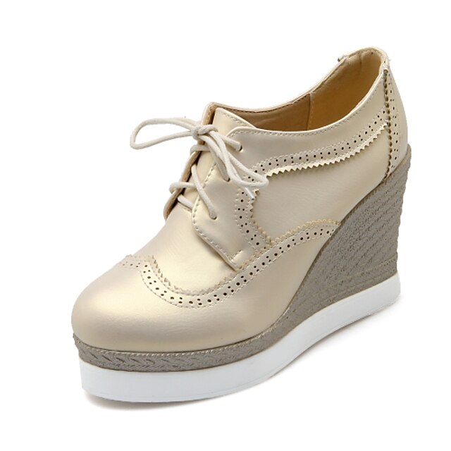  Women's Shoes Leatherette Spring Fall Wedge Heel Lace-up For Casual White Black Golden