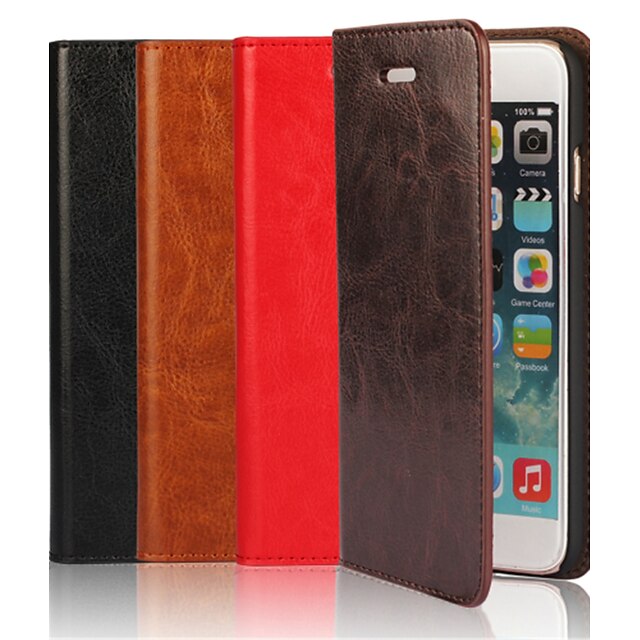  Case For Apple iPhone 6s Plus / iPhone 6s / iPhone 6 Plus Card Holder / with Stand / Flip Full Body Cases Solid Colored Hard Genuine Leather